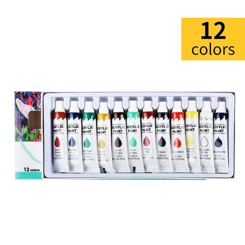 12 Color Acrylic Paint Set 12ml Tubes Artist Draw Painting Rainbow Pigment