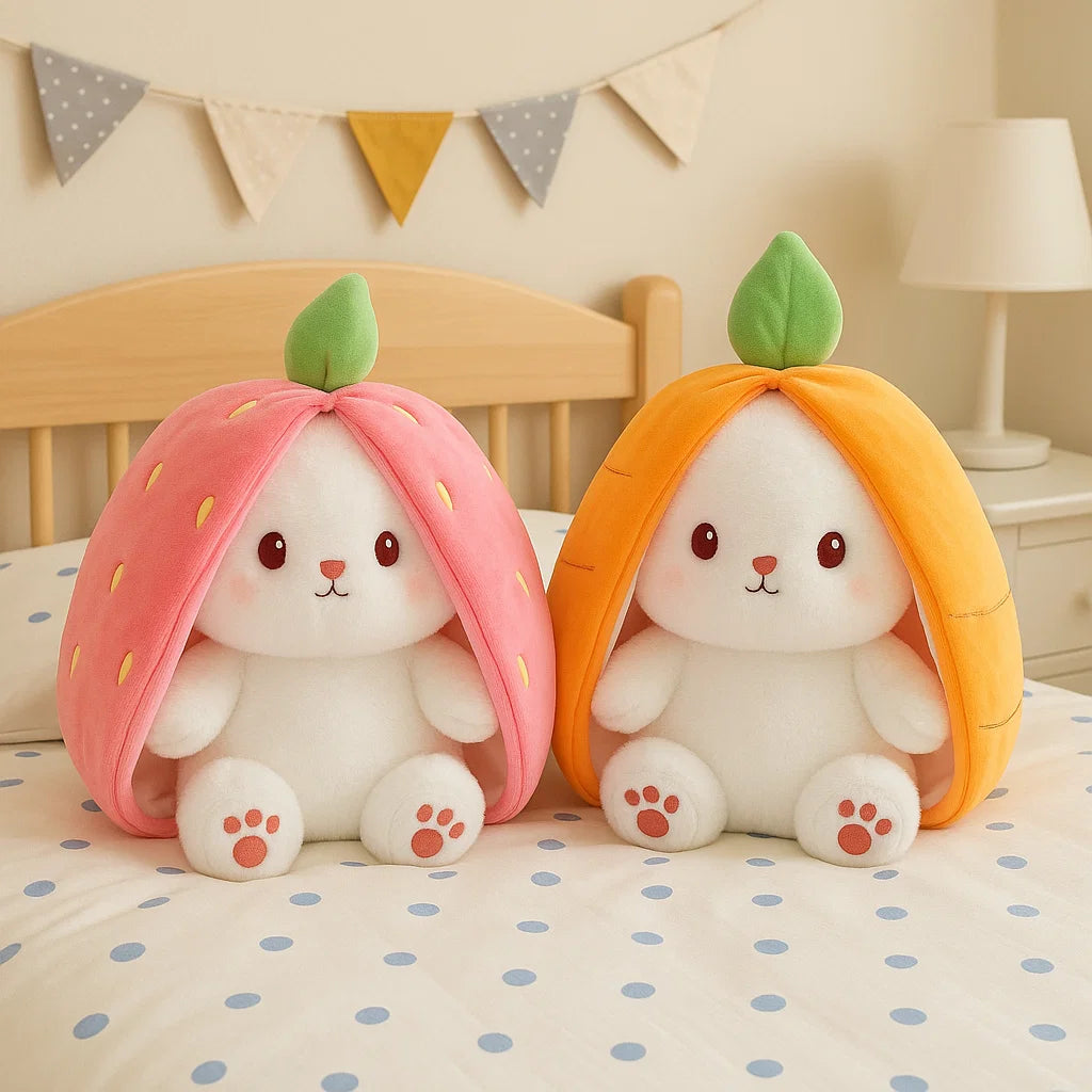 Transforming Bunny – Strawberry & Carrot Dual-Form Plush Toy